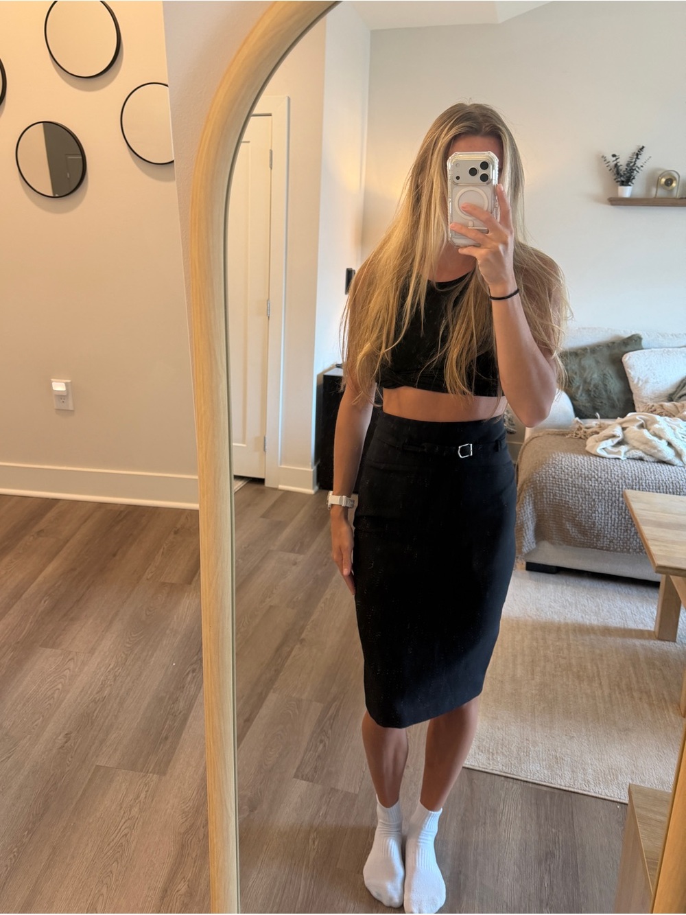 Express Black High-Rise Pencil Skirt with Subtle Buckle